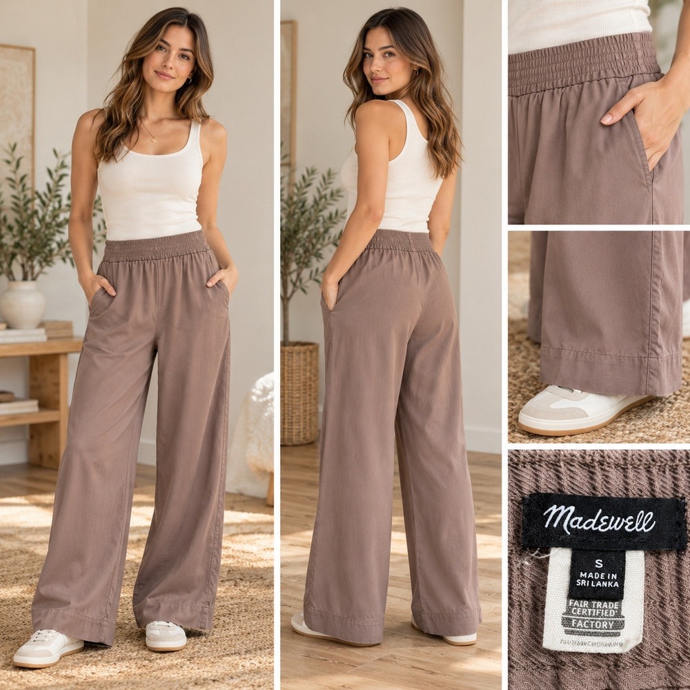 Madewell Womens Wide Leg Pull On Pants Mauve Brown Viscose Lyocell NG528 Size S